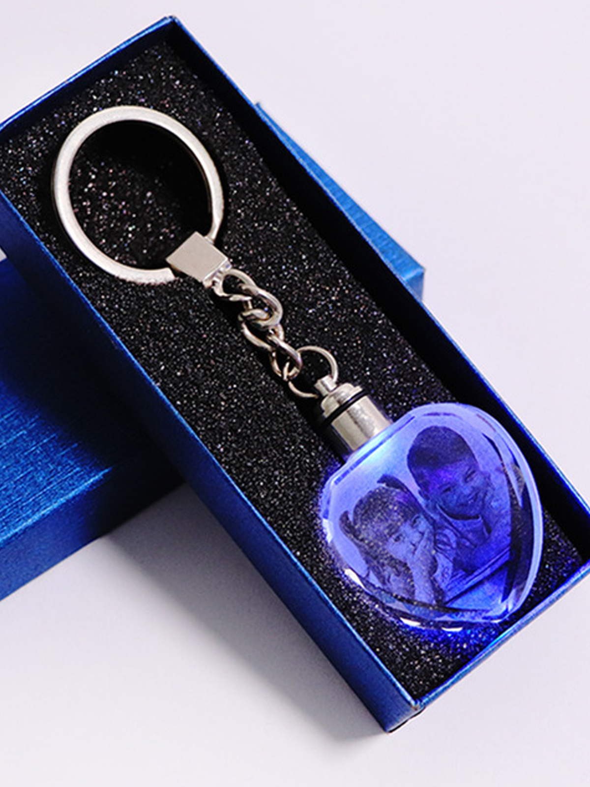 Custom Photo Laser Carve Crystal Keychain Colorful LED Light Key Chain